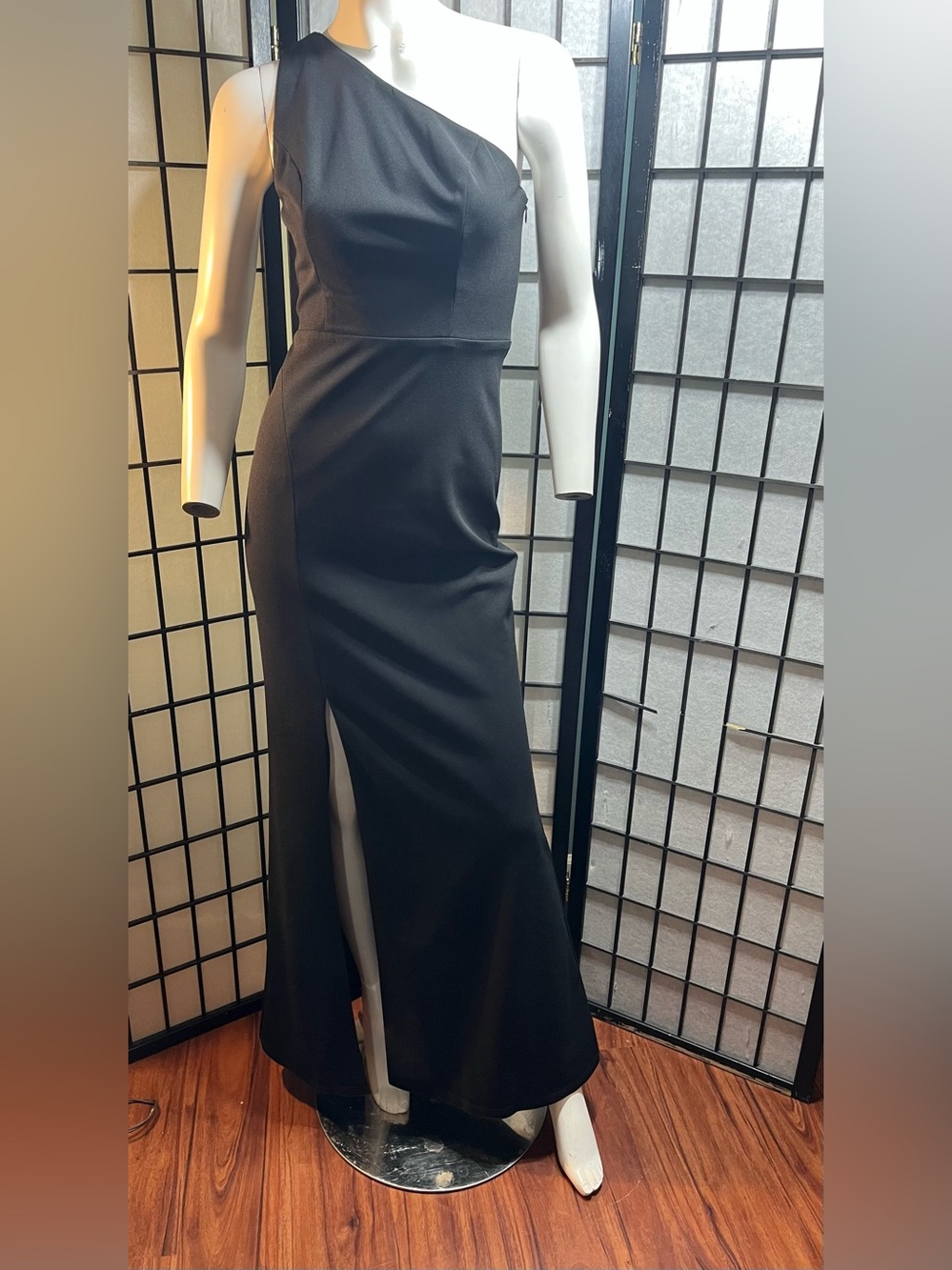 NWT Small Womens One Shoulder Sleeveless Dress High Slit Elegant Wedding Guest